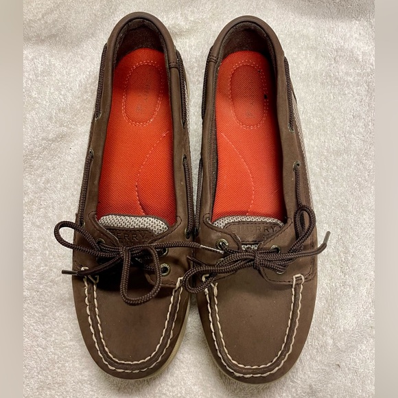 Womens Sperry Top Sider Brown And Tan Leather Boat Shoes Size 8.5M - Picture 3 of 5